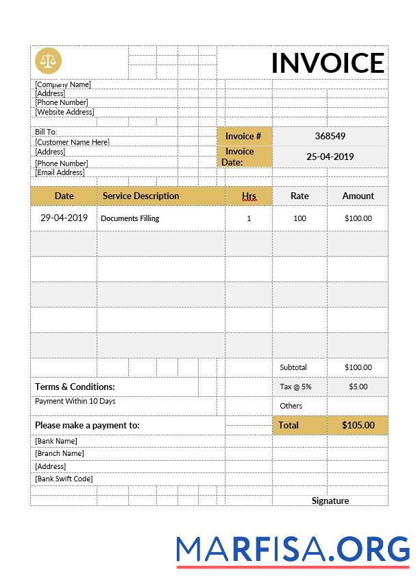 Printable Notary Invoice Template